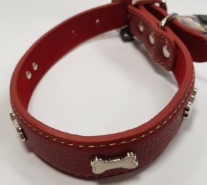 COLLIER CUIR OS ROUGE 35 CM