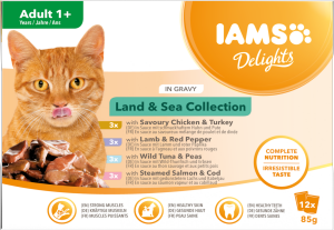 IAMS DELIGHTS CHAT HUMIDE SAUCE TERRE&MER COLLECTION" 12X85G