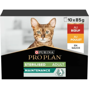 PRO PLAN ADULT STERILISED MAINTENANCE BOEUF / POULET SAUCE 10 X 0,85 GR