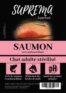 SUPREMA SUPERFOOD CHAT ADULTE STÉRILISÉ SAUMON POISSON BLANC 0.3 KG