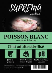 SUPREMA SUPERFOOD CHAT ADULTE STÉRILISÉ POISSON BLANC ET CAVIAR DE HARENG 0.3 KG