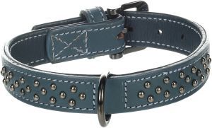 COLLIER CUIR DENVER AVEC CLOUS BLEU S