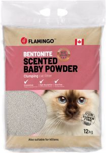 LITIERE BENTONITE FLAMINGO AVEC POUDRE DE BÉBÉ 12 KG