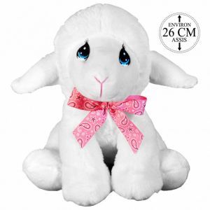 PELUCHE MOUTON ASSIS AVEC NOEUD 26CM