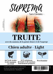 SUPREMA SANS CÉRÉALES CHIEN ADULTE LIGHT TRUITE SAUMON 6 KG