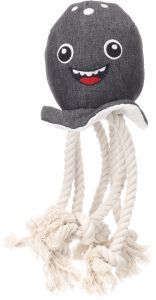 JOUET FLIPPER POULPE GRIS AVEC CORDE L