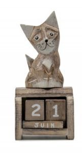 CALENDRIER EN BOIS MINI CHAT BLANC 13 X 7 CM