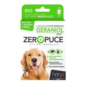 ZERO PUCE PIPETTE GERANIOL GRAND CHIEN X 4