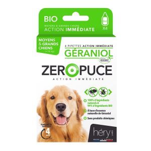 ZERO PUCE PIPETTE GERANIOL GRAND CHIEN X 4