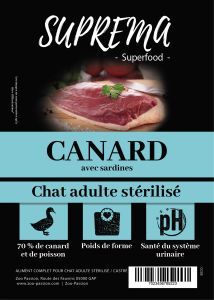 SUPREMA SUPERFOOD CHAT ADULTE STÉRILISÉ CANARD SARDINE 0.3 KG