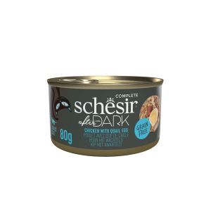SCHESIR CHAT BOITE AFTER DARK POULET OEUF DE CAILLE EN BOUILLON 80 GR